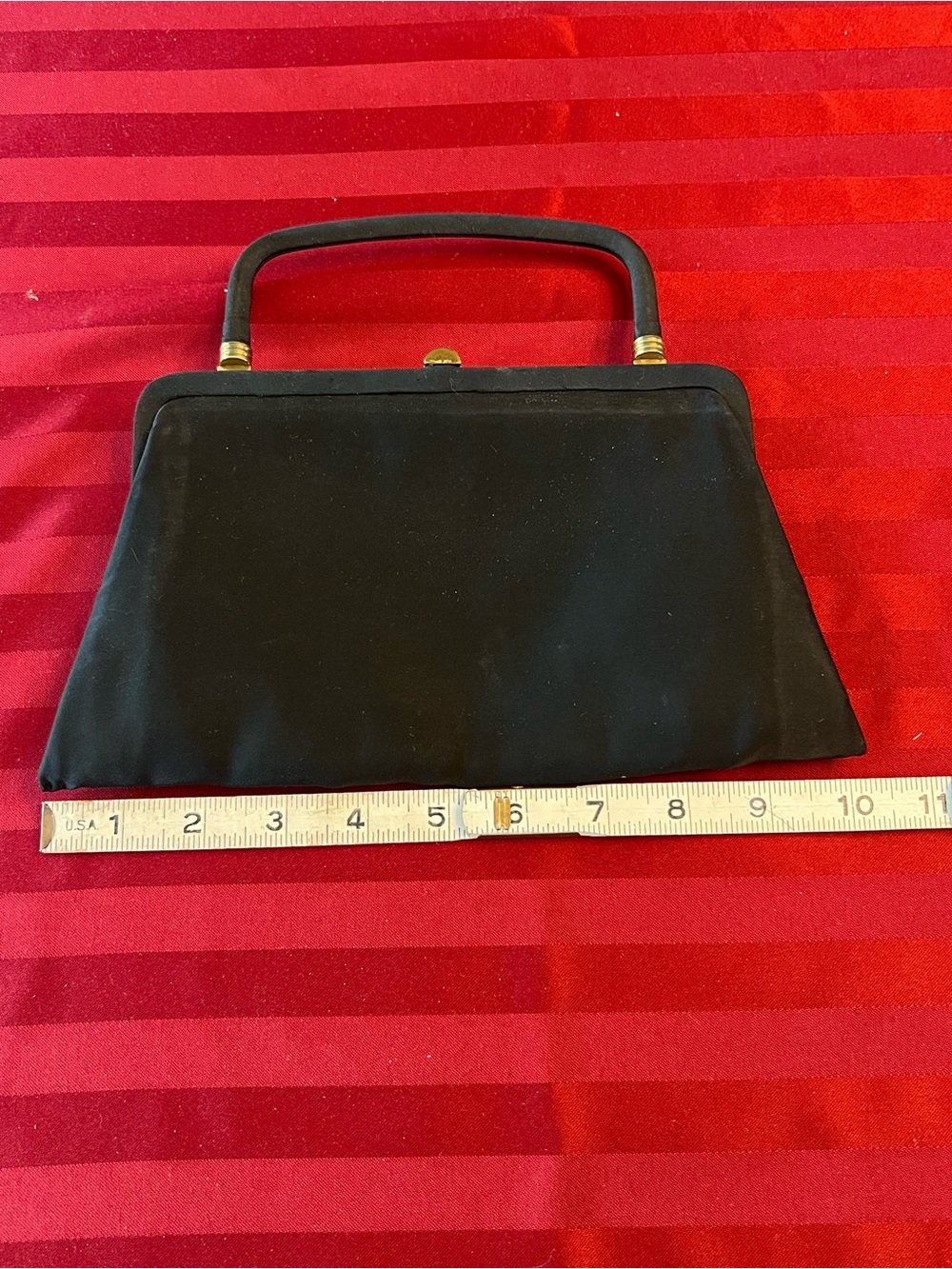 Source Unknown Black Structured Top-Handle Clutch with Gold Accents